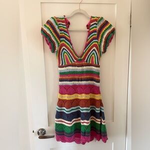Love the Label | Larona multicolor crochet knit mini dress open back sz small